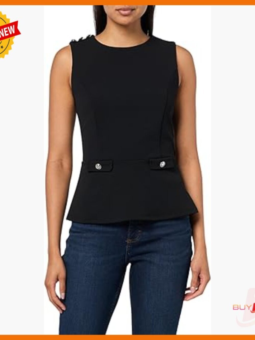 Sleeveless Peplum Top with Stud Details, Fitted Scoop Neck Jersey
